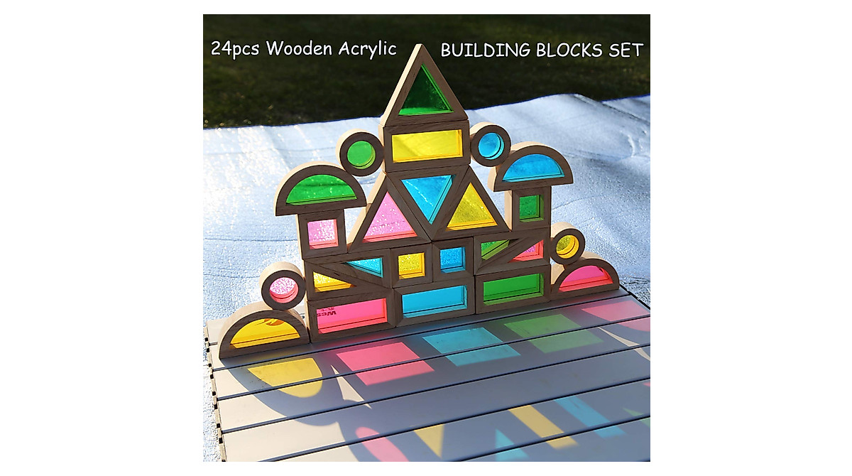 Gray Orange Wooden Building Blocks Set for Kids – Creative Rainbow Toys