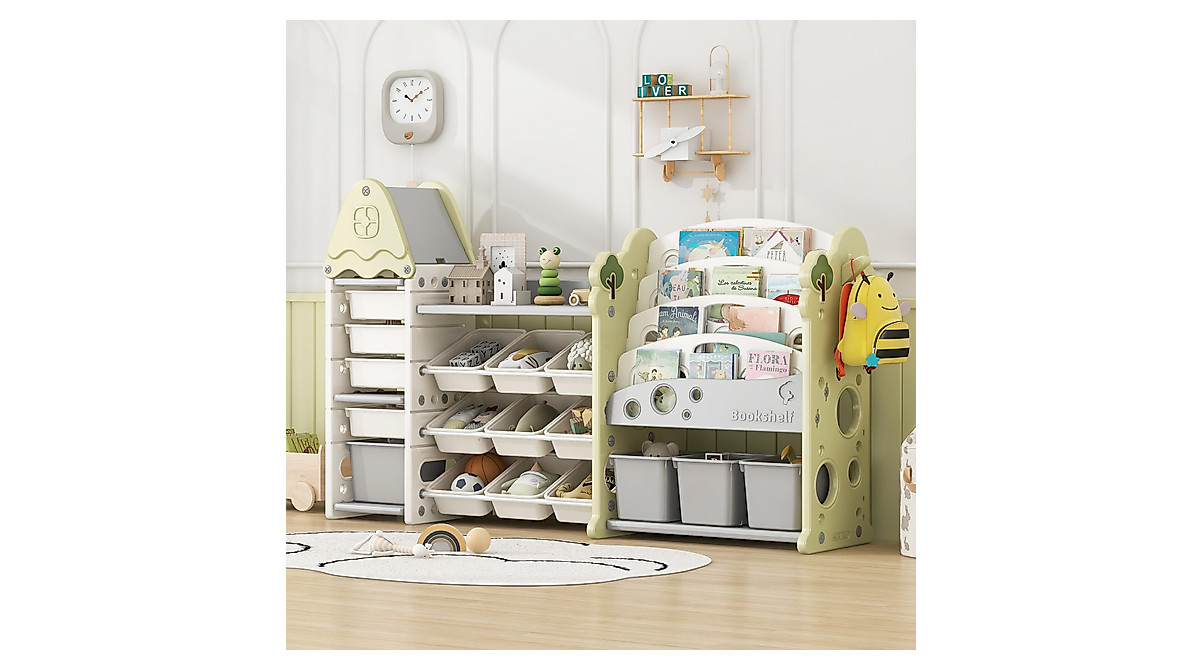 Merax Kids Toy Storage Organizer with Bookshelf & Bins