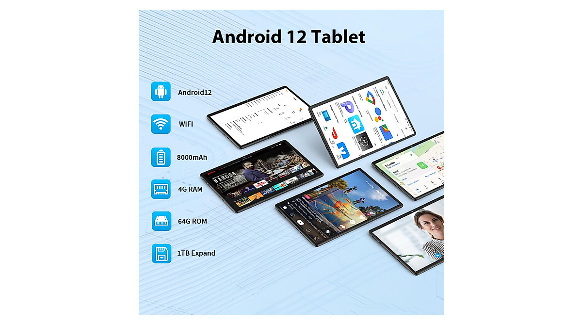 Relndoo Android Tablet - 10.1 Inch, 8000mAh Battery