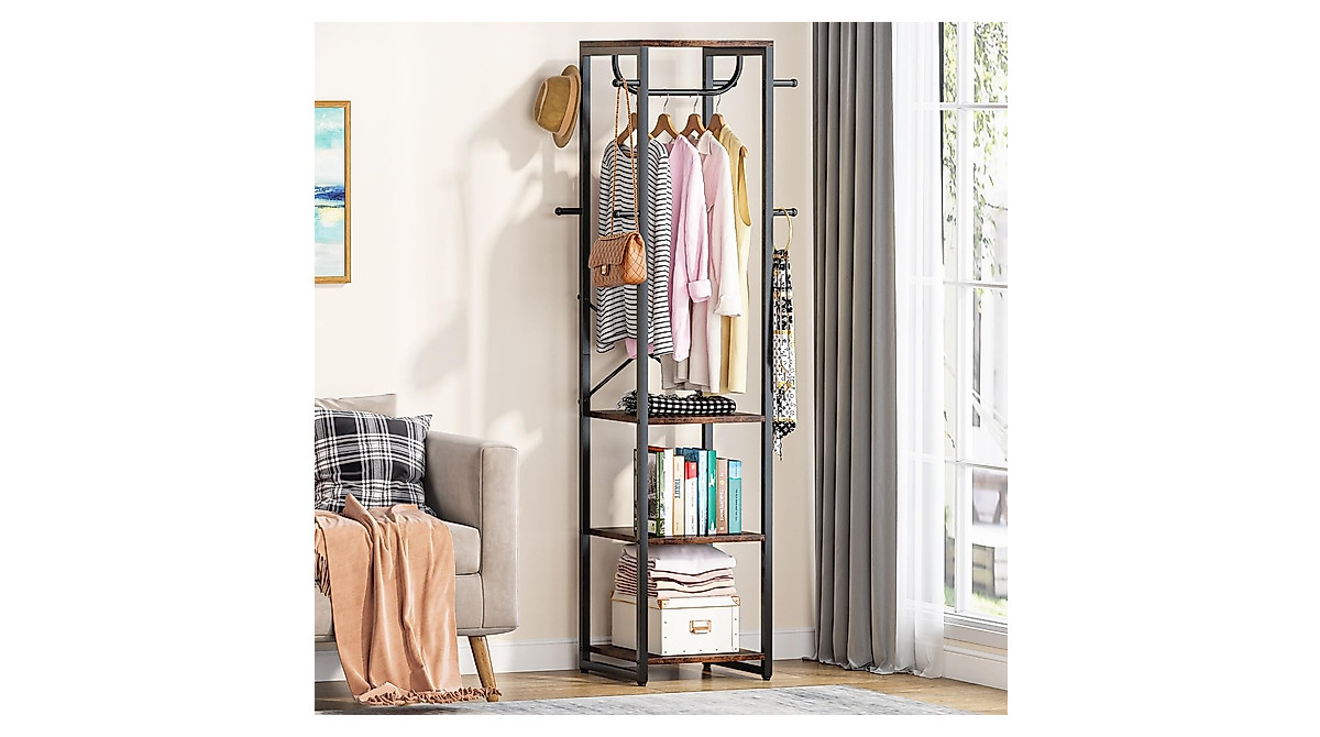 Tribesigns Freestanding Coat Rack with Shelves & Hooks