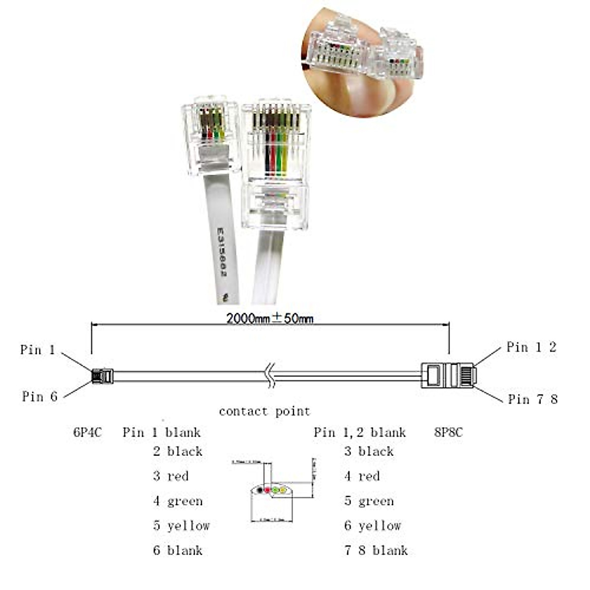 HONBAY 2 Pack RJ11 to RJ45 Telephone Connector Cable