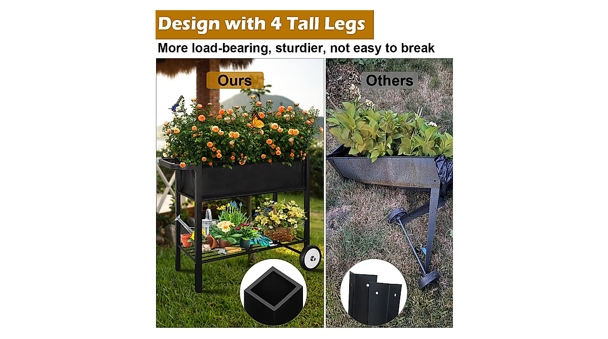 Koutemie Outdoor Raised Planter Box with Legs for Gardening