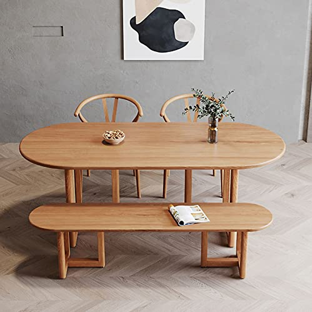 BIGMAII Solid Wood Dining Table - Farmhouse & Mid-Century Style