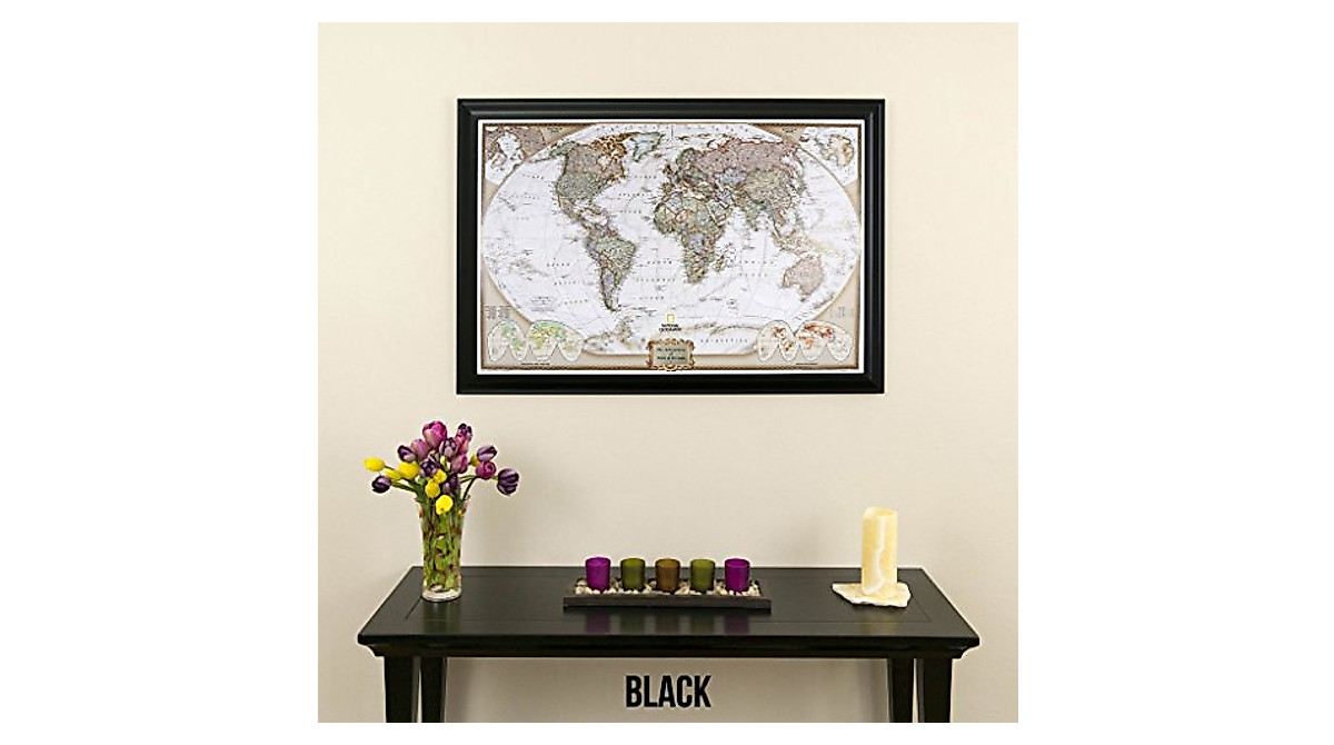 Push Pin Travel Maps Executive World with Black Frame | 27.5x39.5 Inches