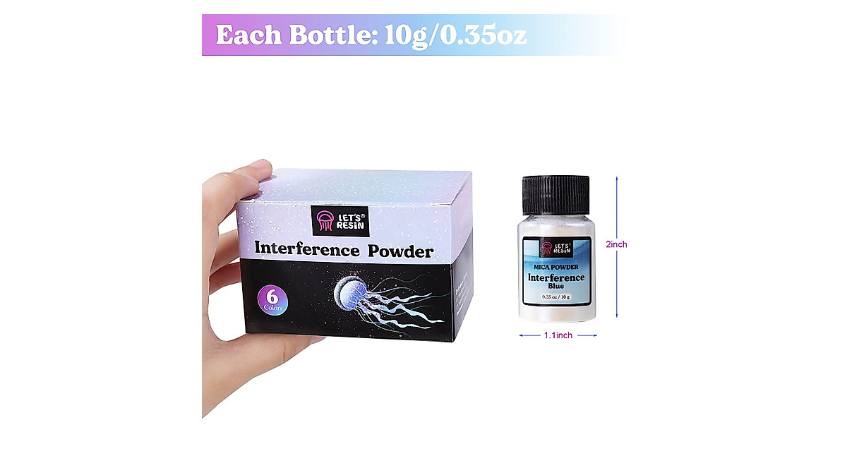 LET'S RESIN Interference Mica Powder Set - 6 Vibrant Pearlescent Colors