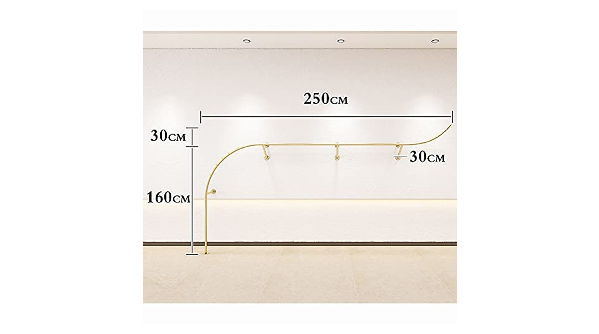 Gold Clothing Rod Curved Racks - Modern Boutique Display Solutions