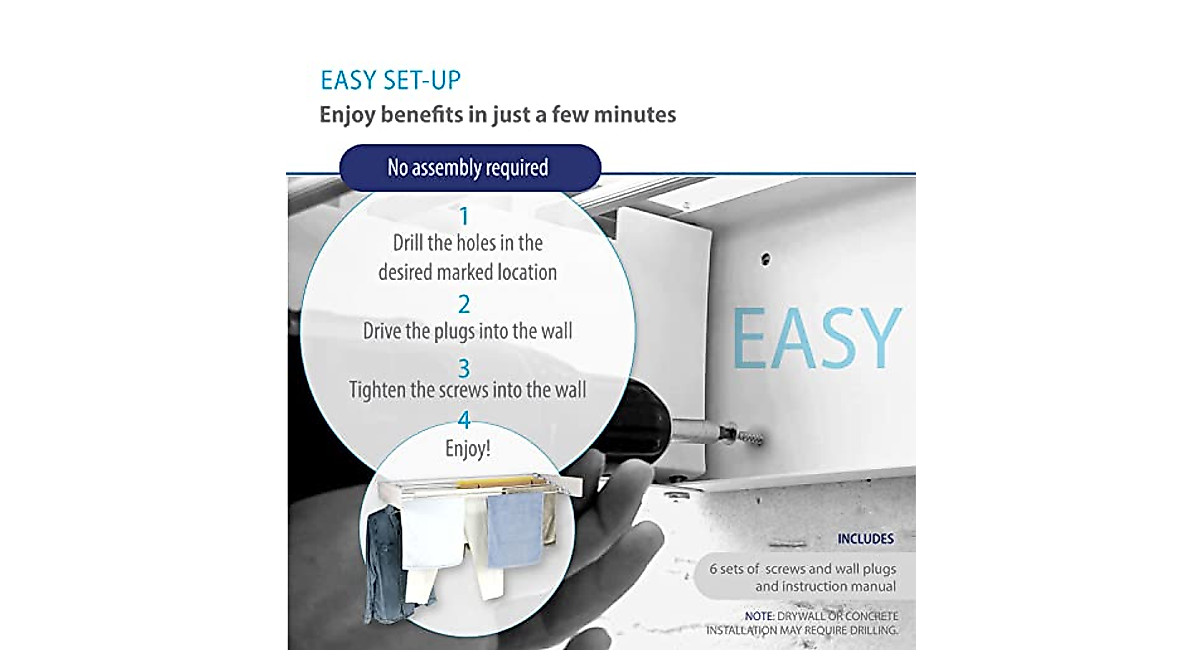 Wall Mounted Retractable Drying Rack - Space Saver Laundry