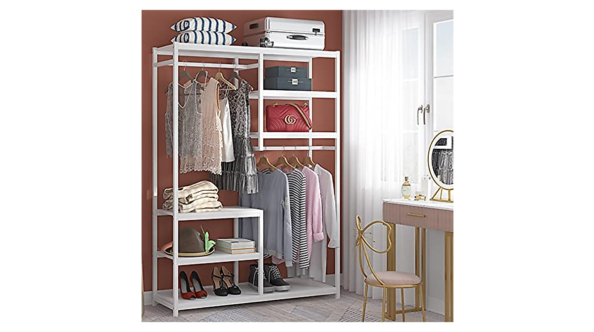 Tribesigns Free-standing Closet Organizer with 2 Hanging Rods