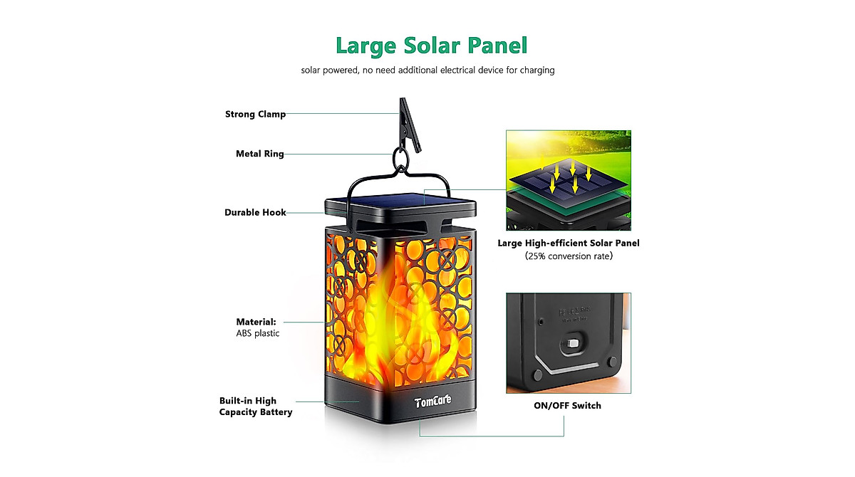 TomCare Solar Lanterns: Flickering Flame Outdoor Lights