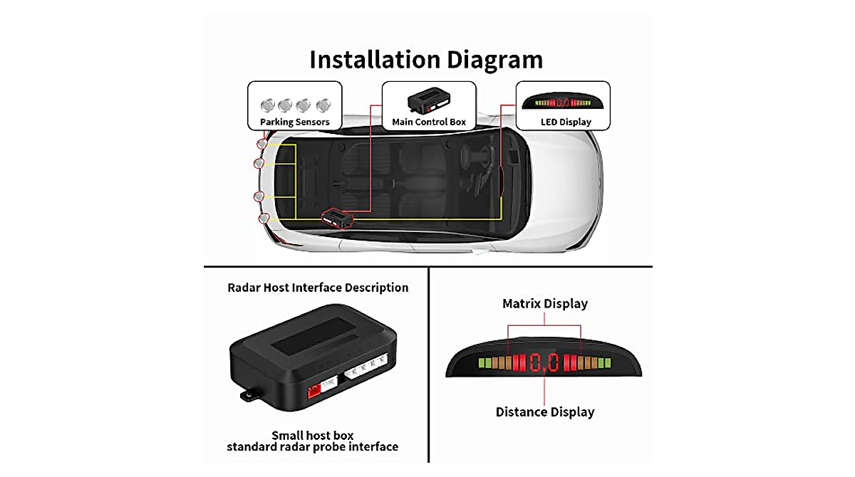 EKYLIN Car Backup Radar System with 4 Sensors & LED Display