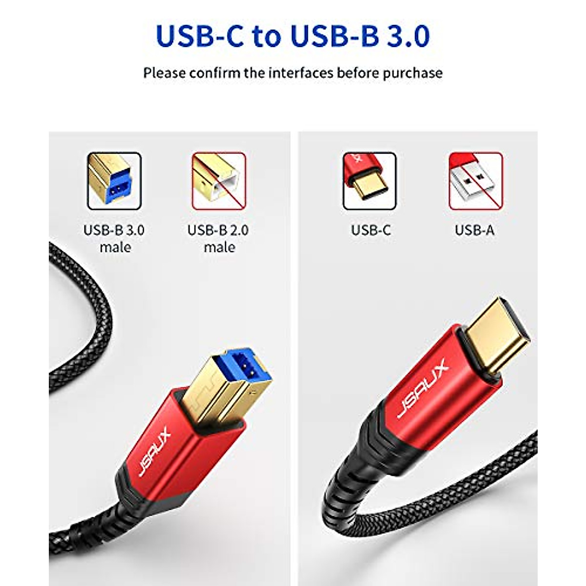 JSAUX 6.6ft USB 3.0 Type B to C Cable - Durable & Fast