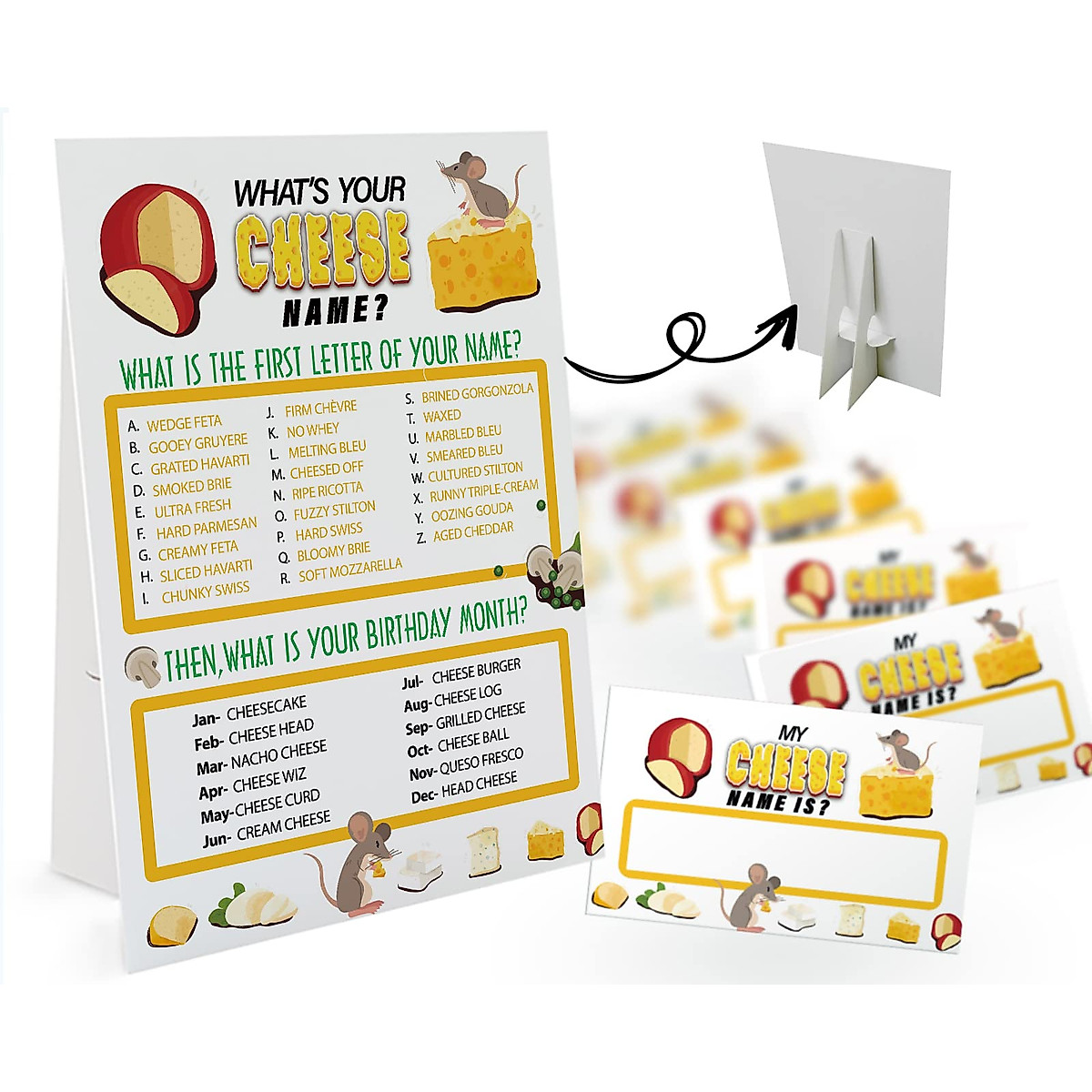 Fun Cheese Name Game for Parties - 30 Name Tag Stickers