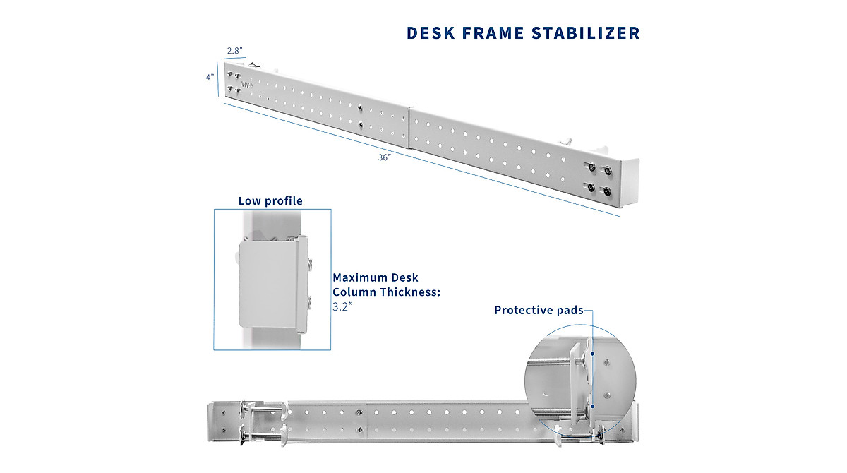 VIVO Clamp-on Desk Stabilizer Bar - Enhance Desk Stability
