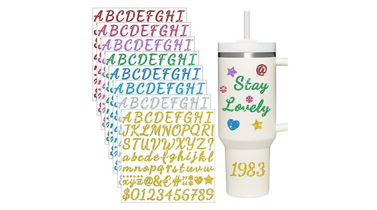 Colorful Glitter Letter Stickers for Stanley Cups