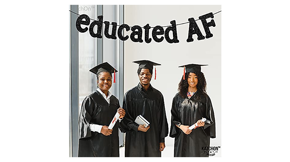 Black Glitter Graduation Banner 10ft - Educated AF for Class of 2023
