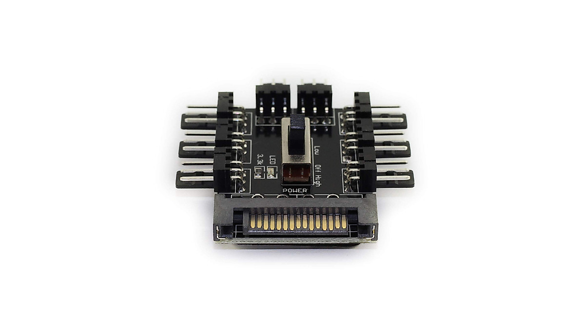 Maxmoral 8-Way PC Fan Hub for 3Pin Fans | Speed Control & Splitter