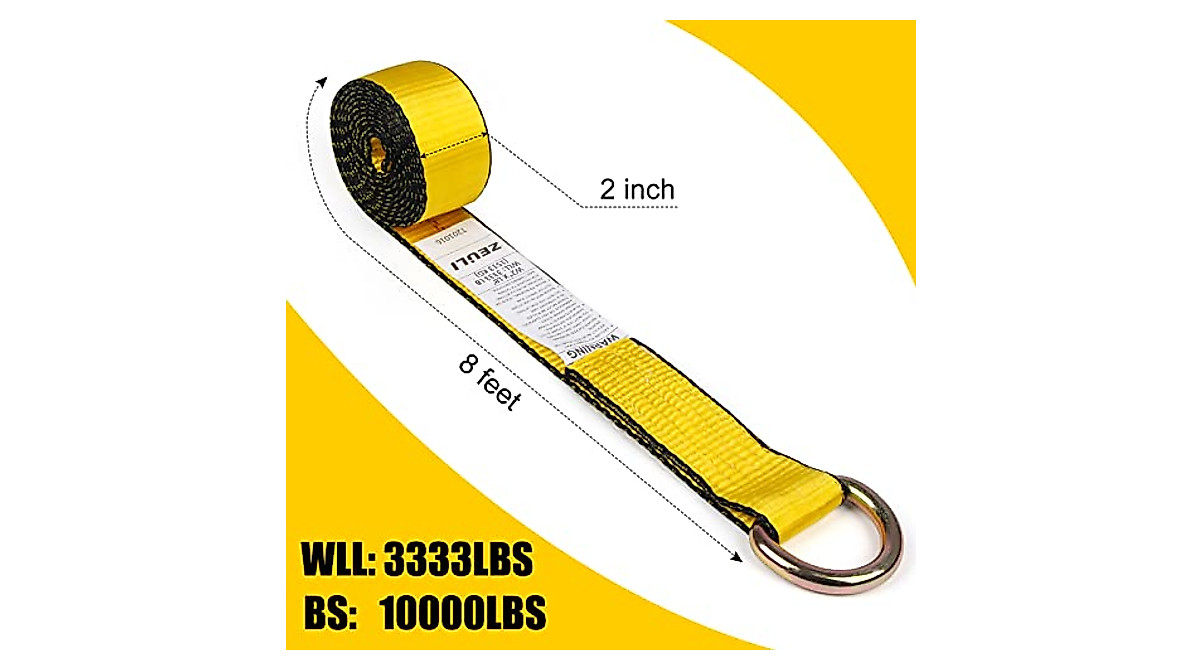 Zeuli 2X8’ Lasso Straps with D Rings - Heavy Duty Auto Tie Downs