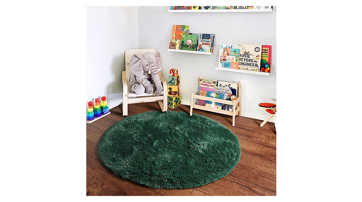 PAGISOFE Dark Green Round Rug for Kids & Teen Rooms | Soft Plush Indoor Rug