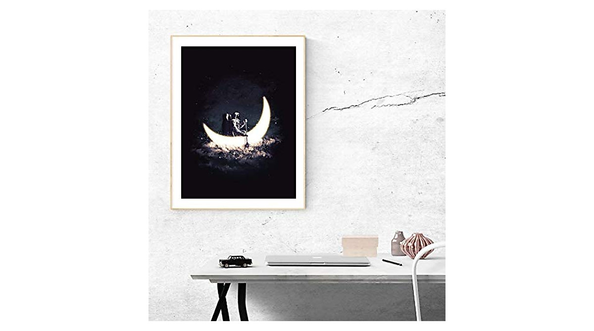 Astronaut & Moon Art Print - Outer Space Decor for Kids & Adults