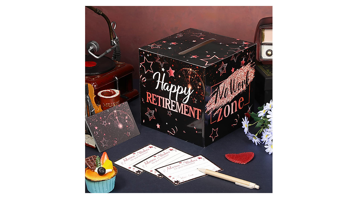 Retirement Party Box & Card Set - Funrous Rose Gold & Black