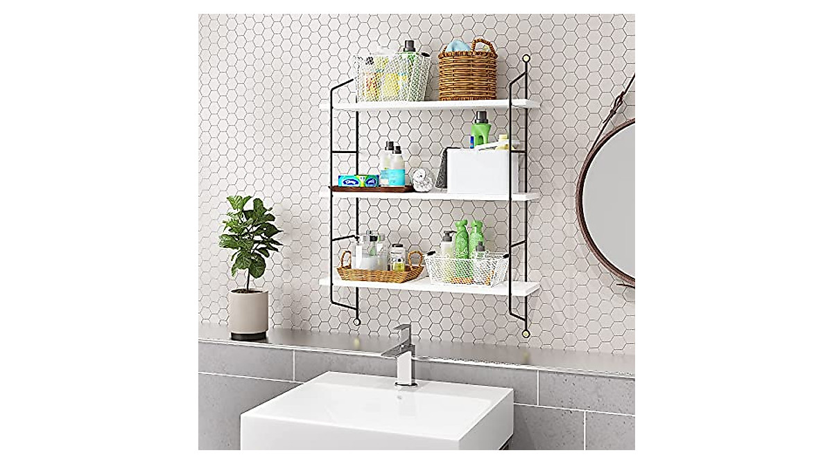 White 3 Tier Industrial Wall Shelf - Deep Storage Rack