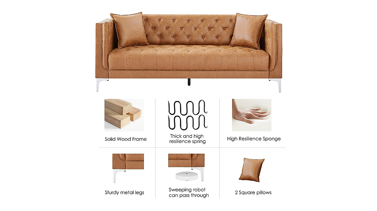 HIFIT 2 Piece Modern Sofa Set for Living Room - Brown Leather Look