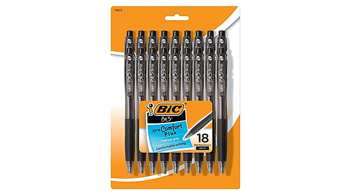 BIC BU3 Grip Retractable Ballpoint Pen - Stylish & Comfortable Writing