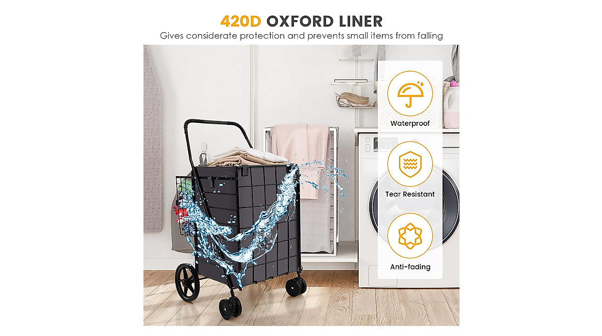 Shopping Cart, 2 Tier Collapsible Folding Grocery Cart With Removable Crate - 198 Lb Capacity, Wheels For Supermarket Home Blue - View #7