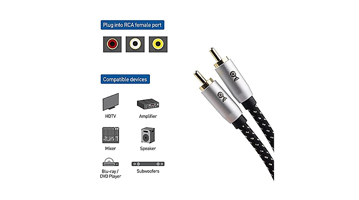 Cable Matters Braided 10ft RCA & Digital Coaxial Subwoofer Cable 2-Pack