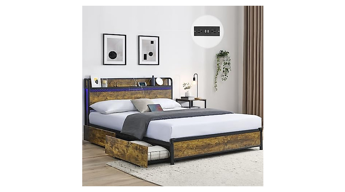 Alohappy King Size Bed Frame with Smart LED & Storage