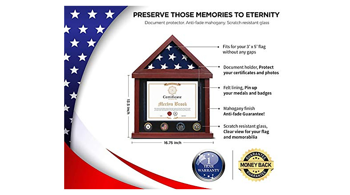 Flybold Small Flag Case for Military Burial Flags - Solid Wood Display