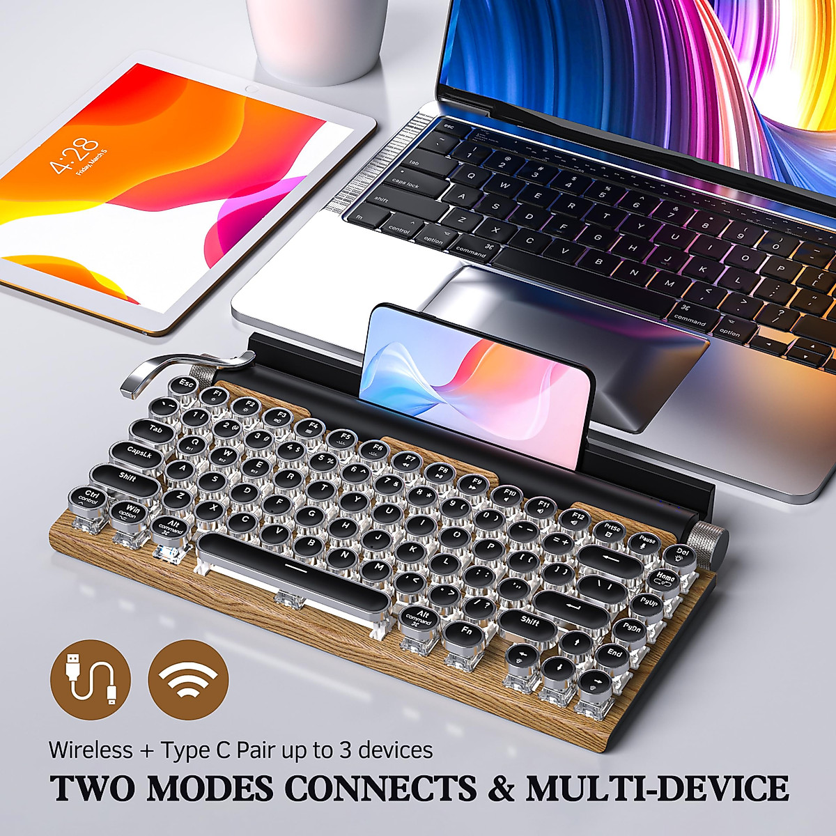Wireless Retro Typewriter Keyboard - Bluetooth Mechanical