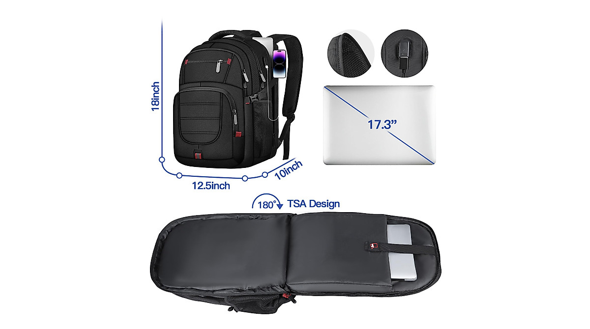 ZMMMA Extra Large 50L Travel Backpack with USB Port
