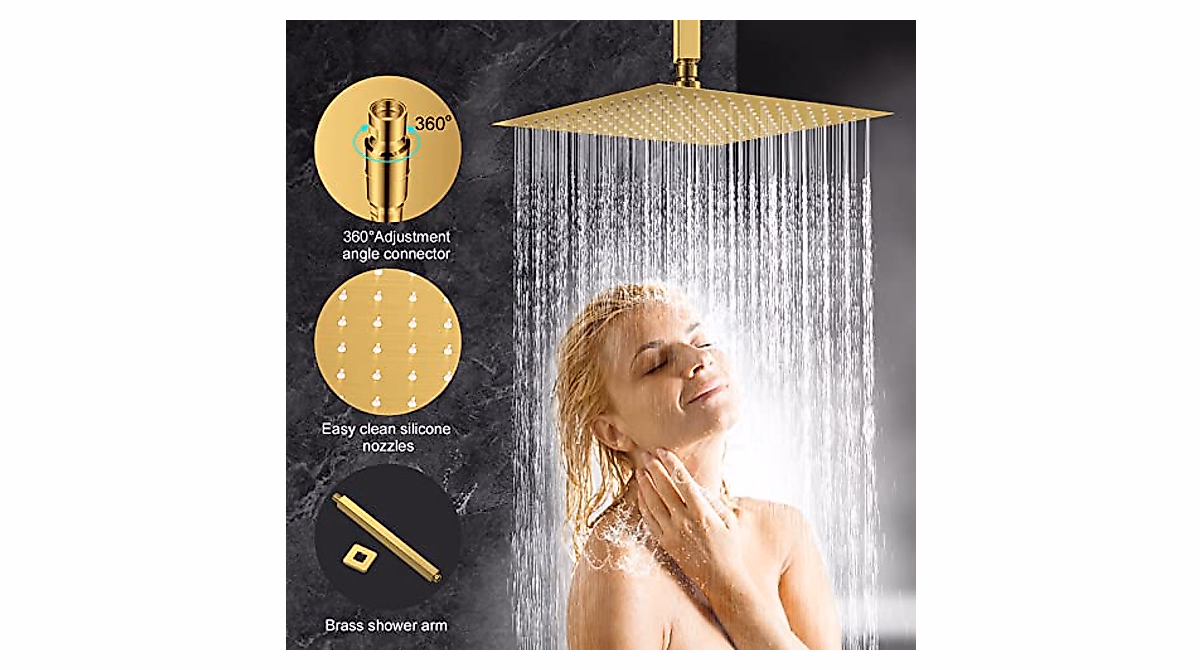 NERDON 12-Inch Matte Black Shower System – Rain Shower Head & Handheld Combo, Ceiling Mounted With Pressure Balance Valve