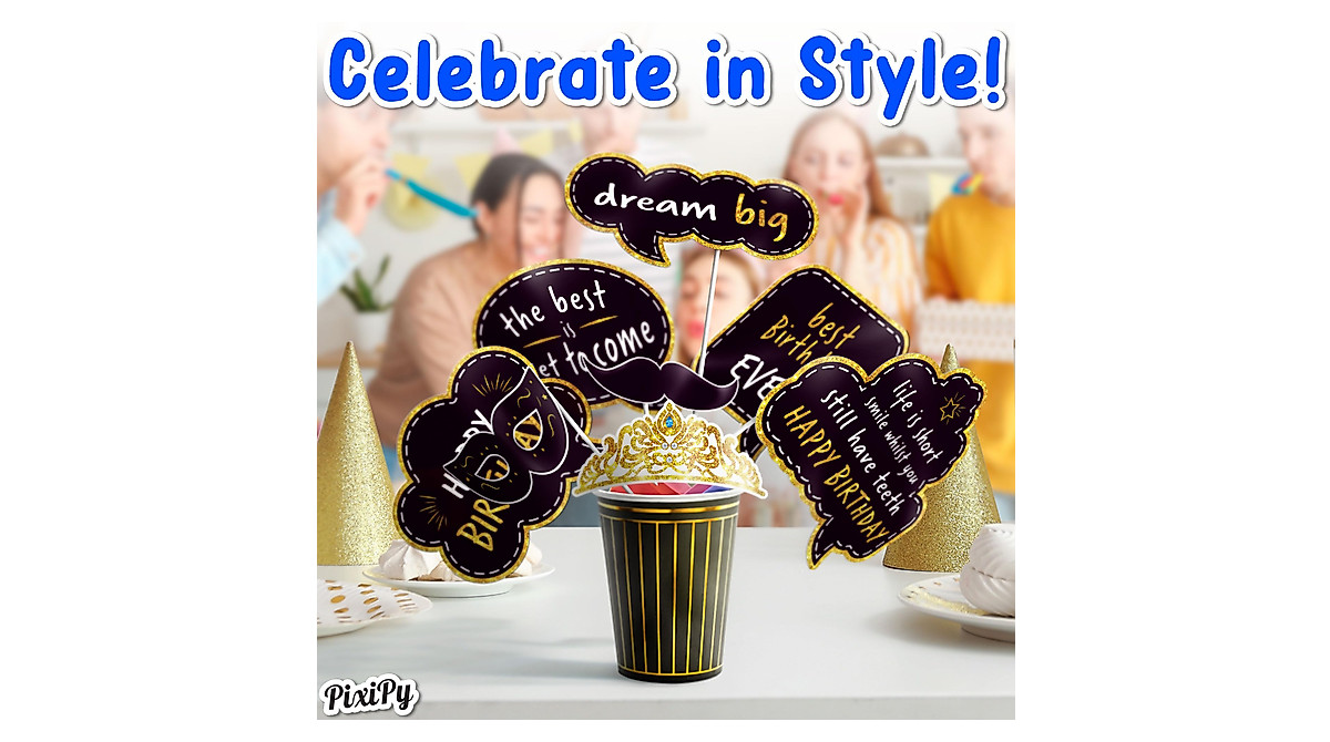 Premium Birthday Photo Booth Props Kit - 27 Black & Gold