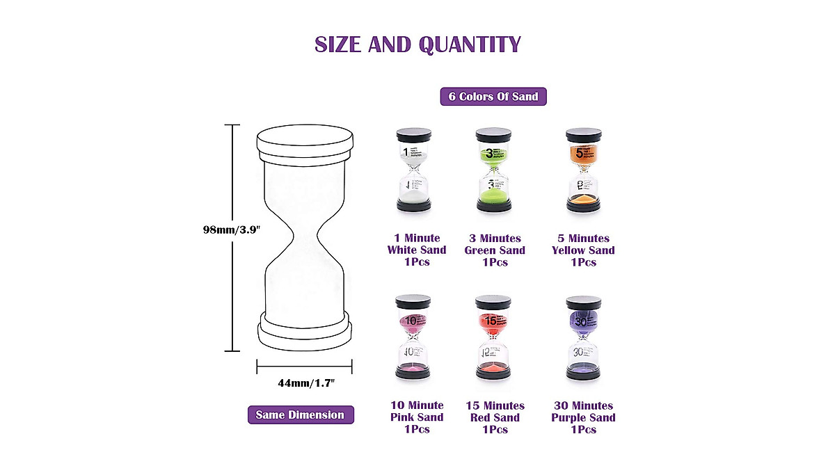 Swpeet 6 Pack Colorful Sand Timer Set for Home & Kids