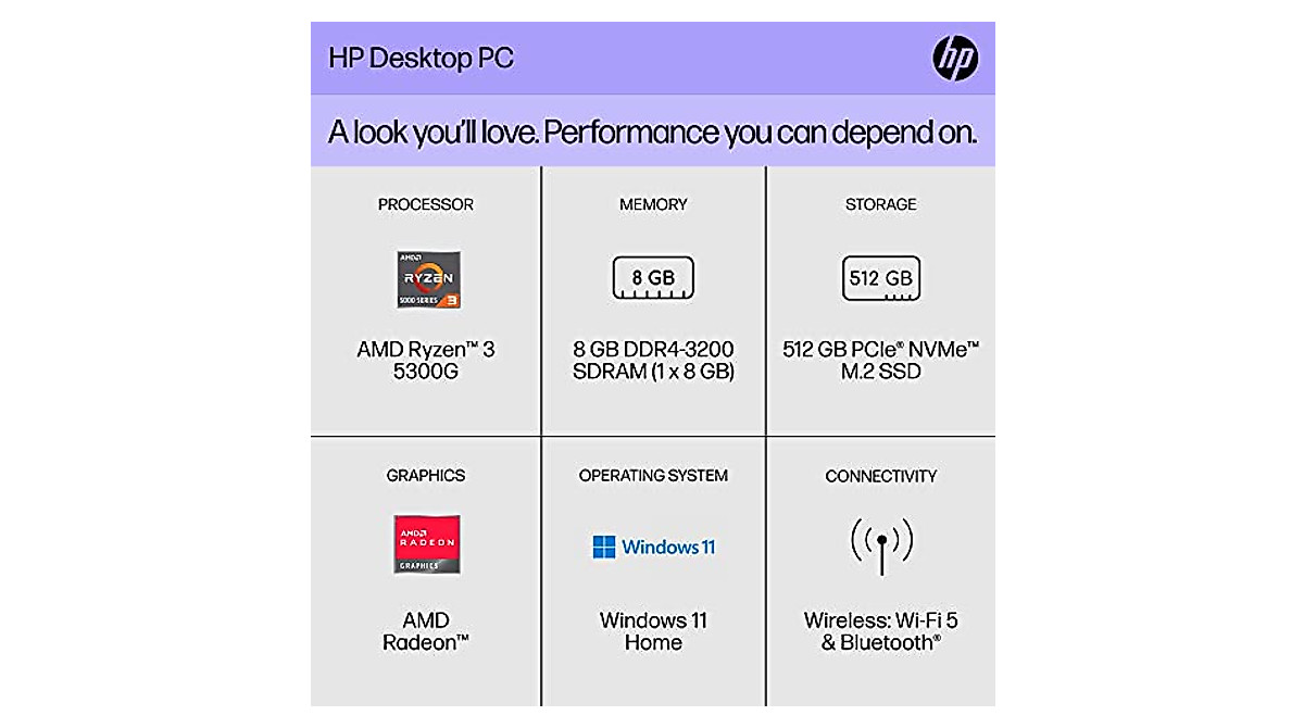 HP Desktop PC with AMD Ryzen 3 & 512GB SSD