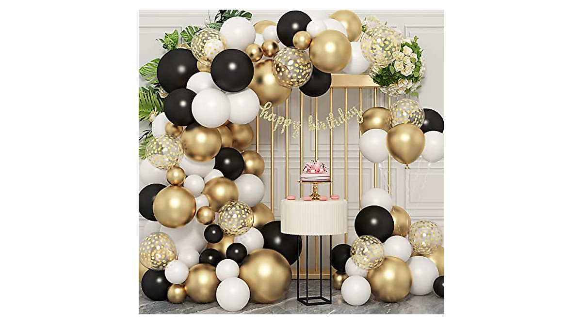 Elegant Black, Gold & White Balloon Garland Arch Kit for Any Celebration