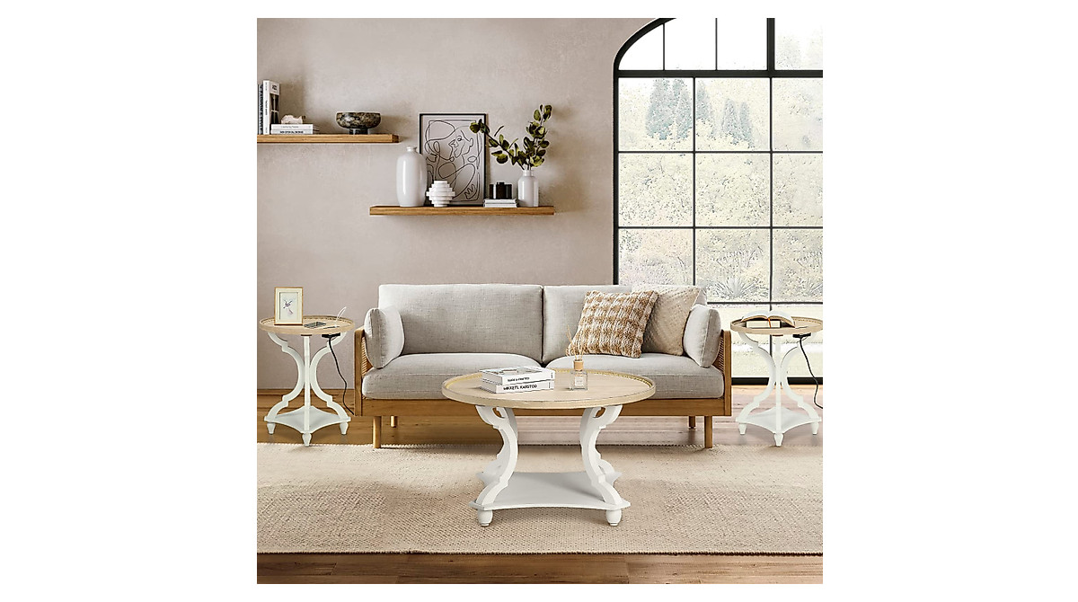 Wnutrees Rustic Round Coffee Table for Living Rooms