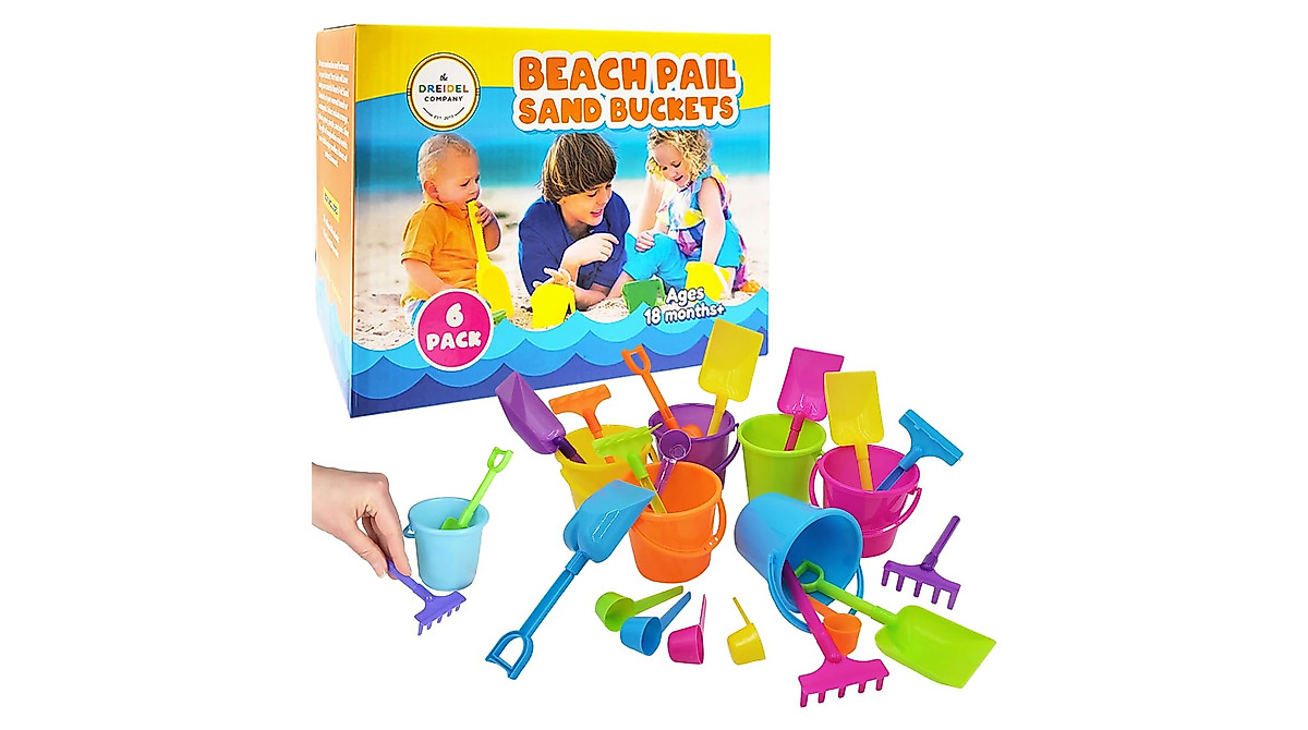 The Dreidel Company Mini Beach Playsets, Play Set Includes 1 Sand Bucket, 1 Shovel, 1 Rake, and 1 Scoop, Birthday Treats for Boy
