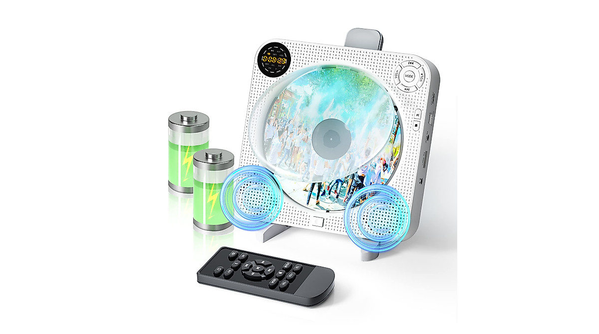 Portable Bluetooth CD Player with Speakers and Remote Control