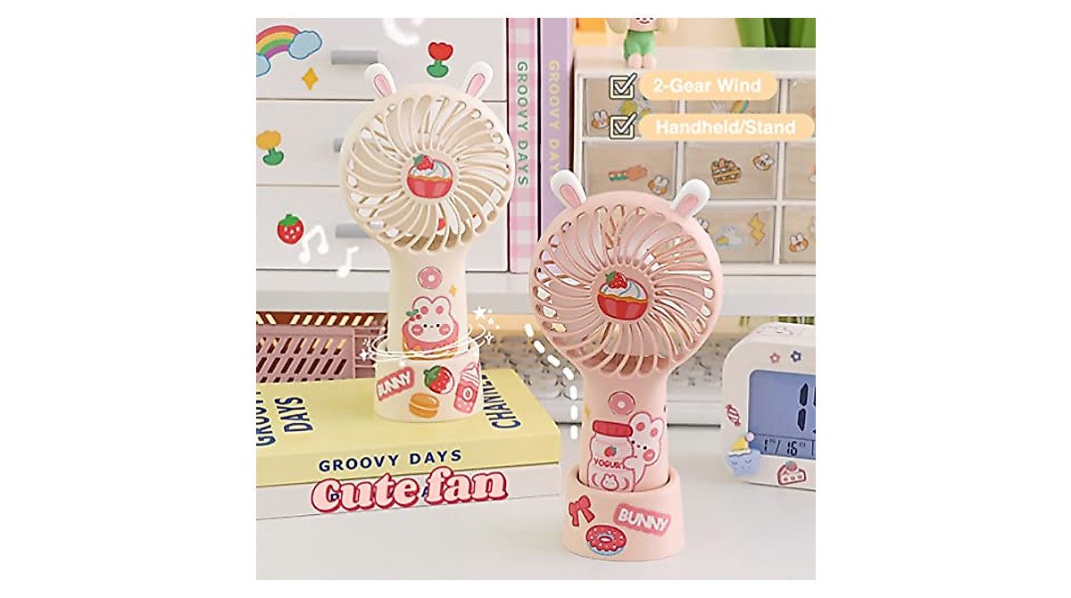 Kawaii Portable Fan with Stickers - Rechargeable Handheld Desk Fan