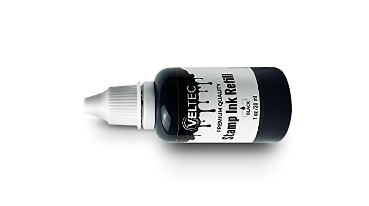 Veltec Self-Inking Stamp Refill Ink - Crisp, Black, 1 oz.