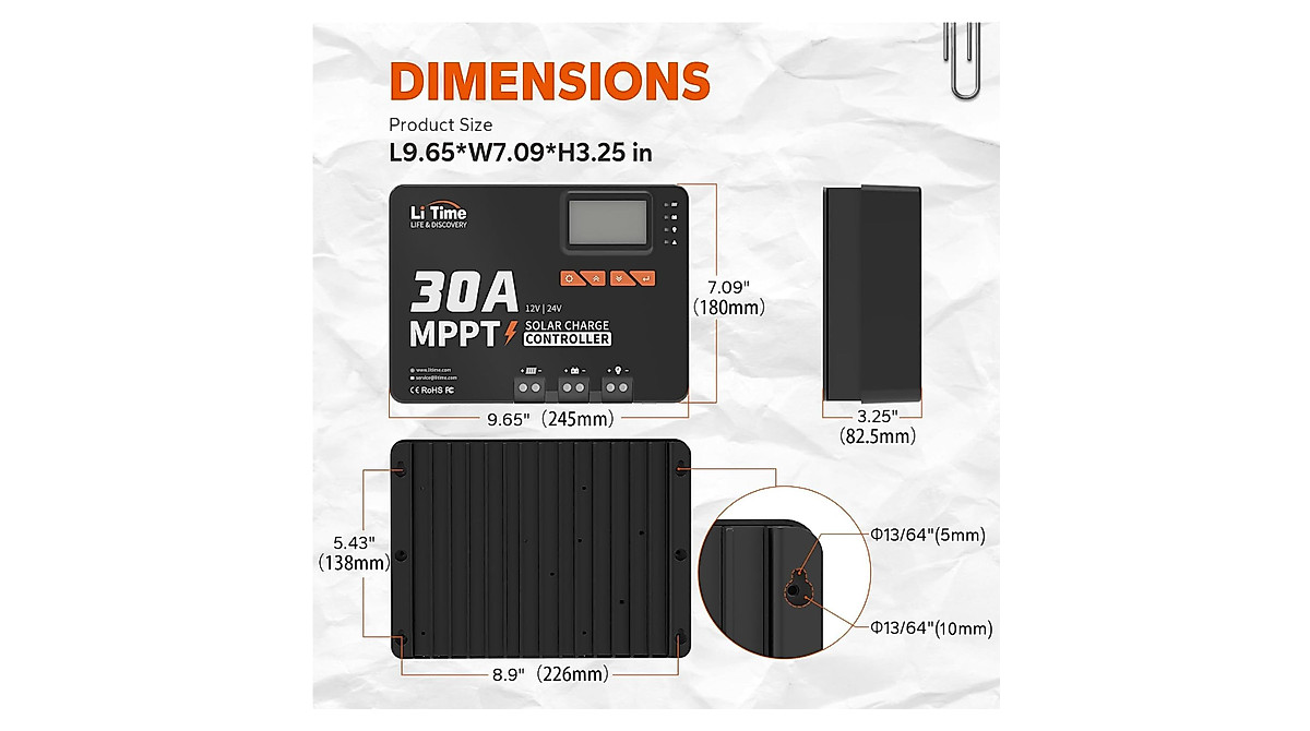 LiTime 30A MPPT Solar Charge Controller with Bluetooth