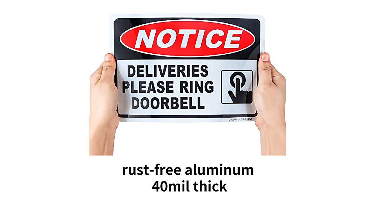 Deliveries Please Ring Doorbell Sign - Durable & Reflective