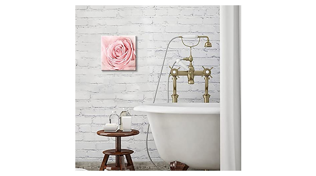 Pink Bathroom Decor - Pink Rose Canvas Wall Art for Home & Bedroom