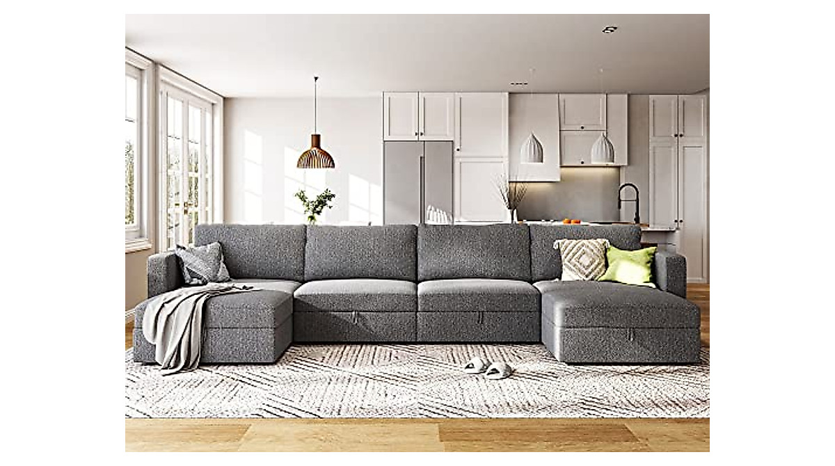 HONBAY Reversible Modular Sofa - U Shape Couch with Storage, 149" Light ...