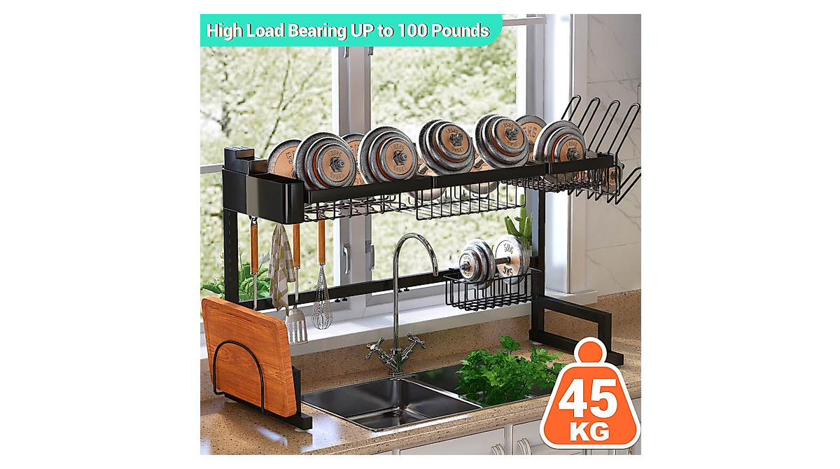 ADBIU Over The Sink Dish Drying Rack - Expandable 2-Tier Space Saver