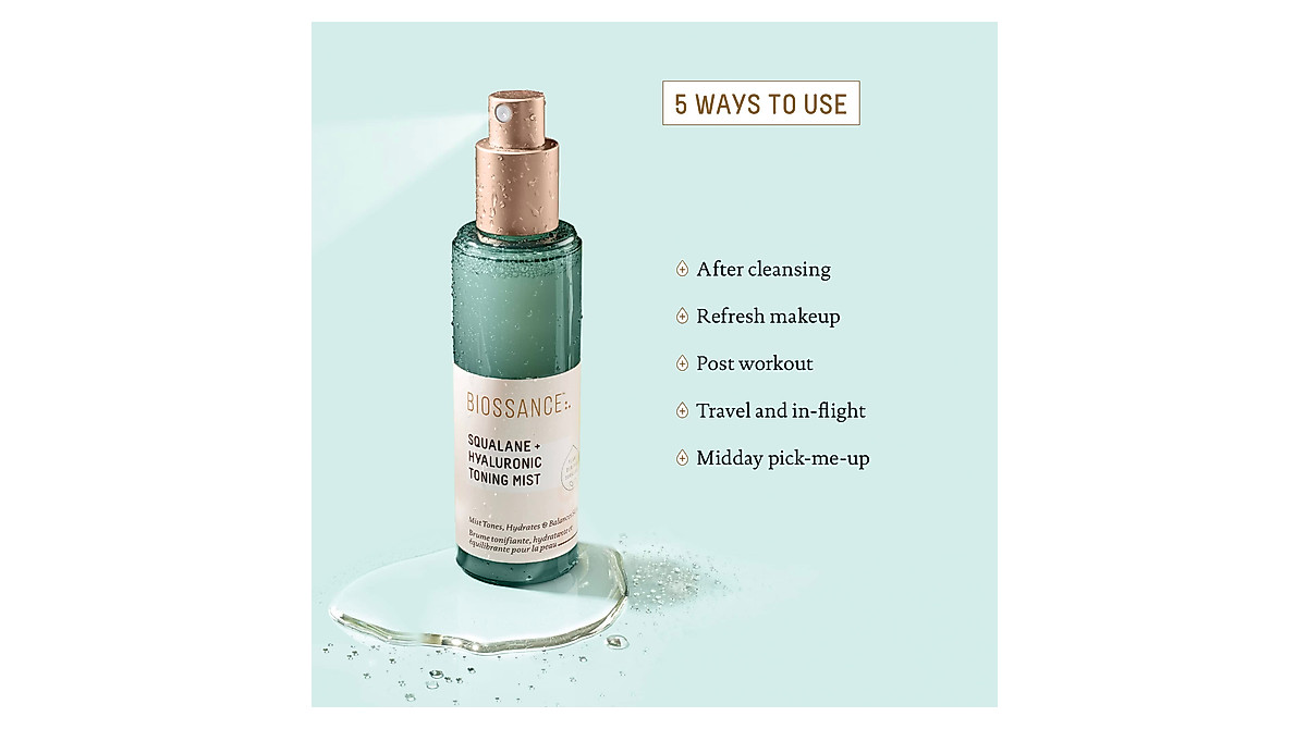 Biossance Squalane+Hyaluronic Toning Mist - Hydrating Face Spray