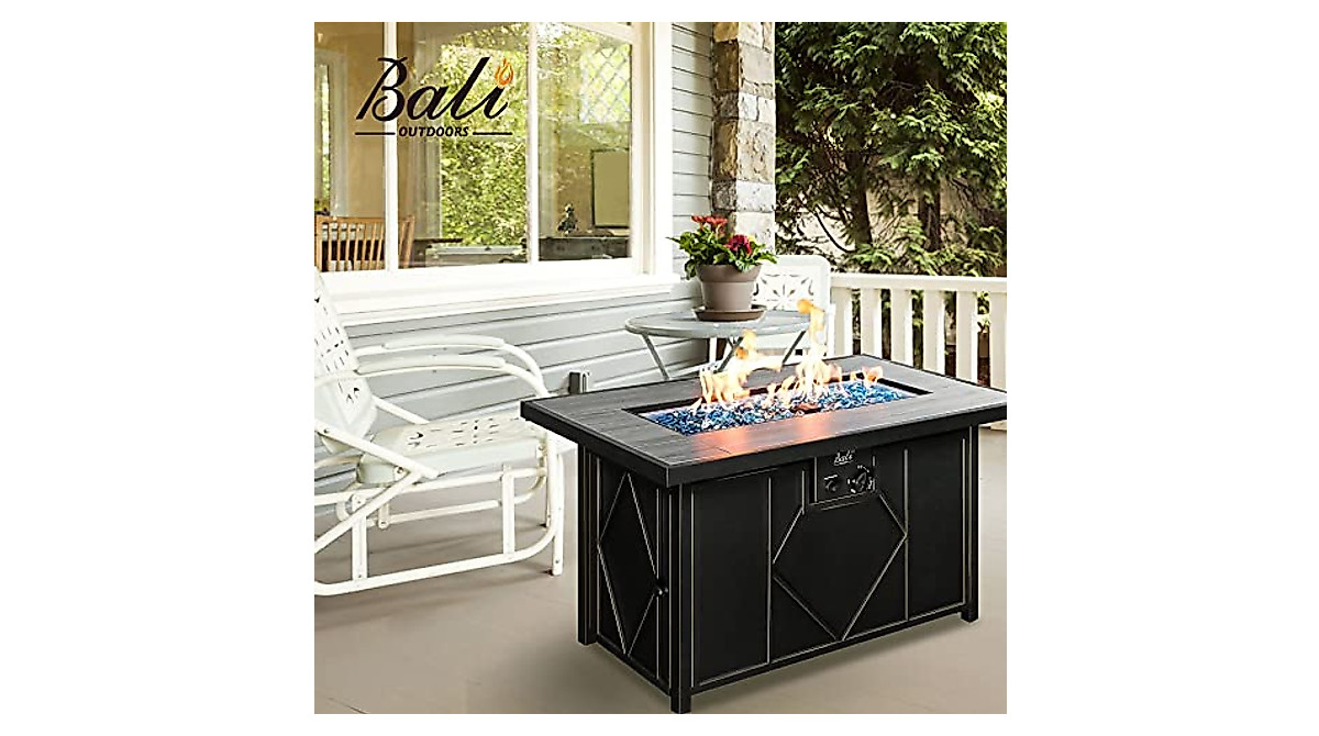 BALI OUTDOORS 42" Propane Fire Pit Table – 60,000 BTU Rectangular Gas Firepit W/ Glass, Bronze Stainless Steel-526271